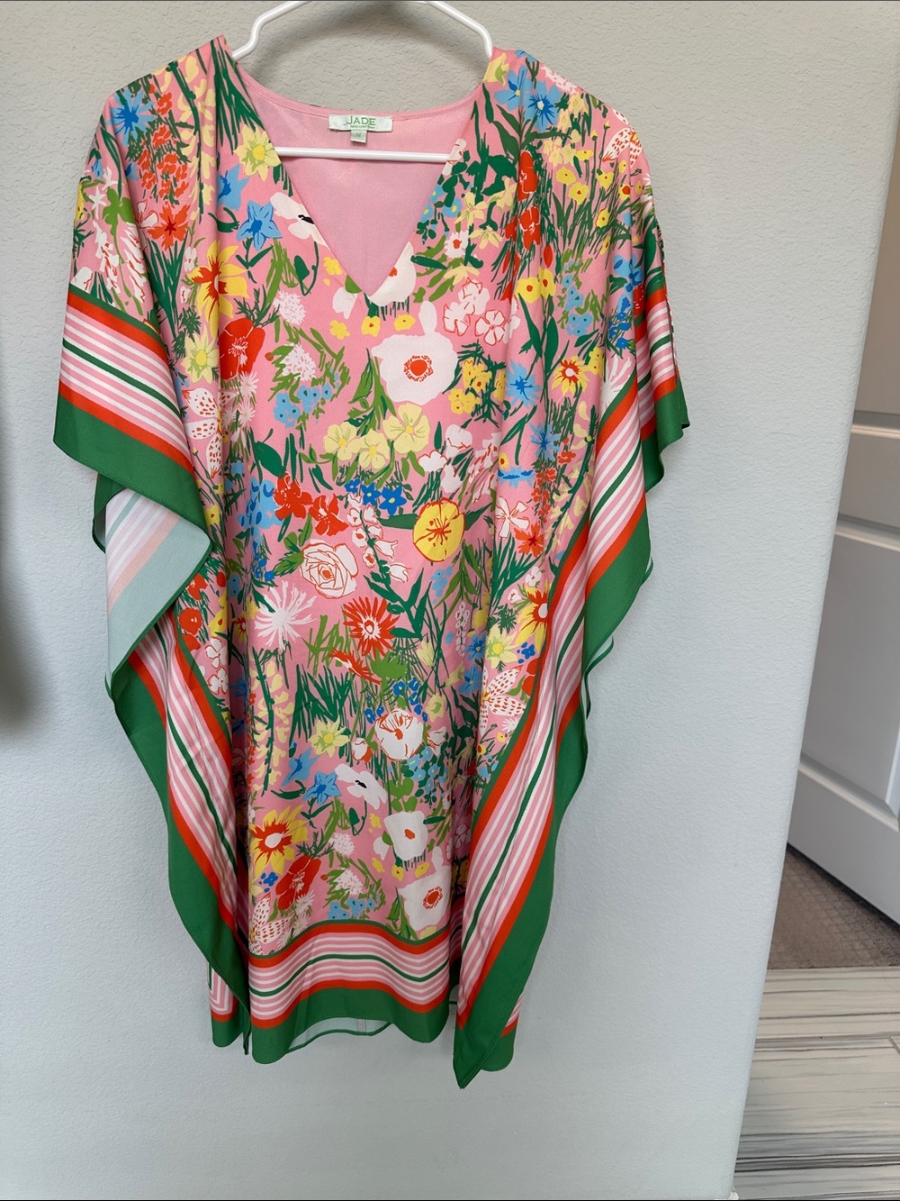 JADE Pink Floral Tunic with Green Trim